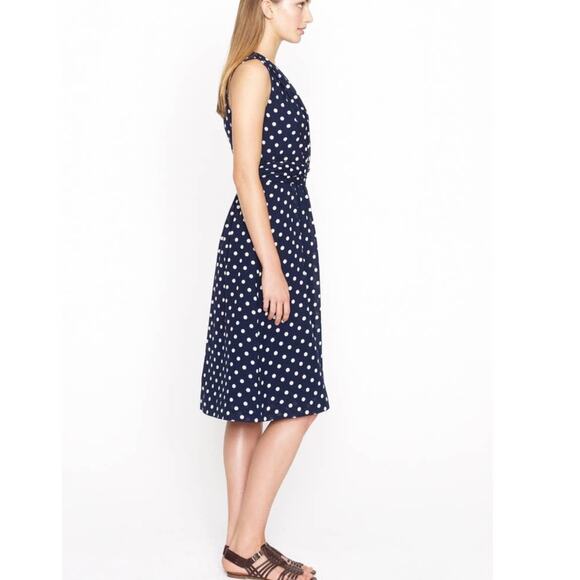 J. Crew Women's‎ Blue Elinor Dress Polka Dot Dress Cotton Linen Blend 12 - Picture 2 of 10